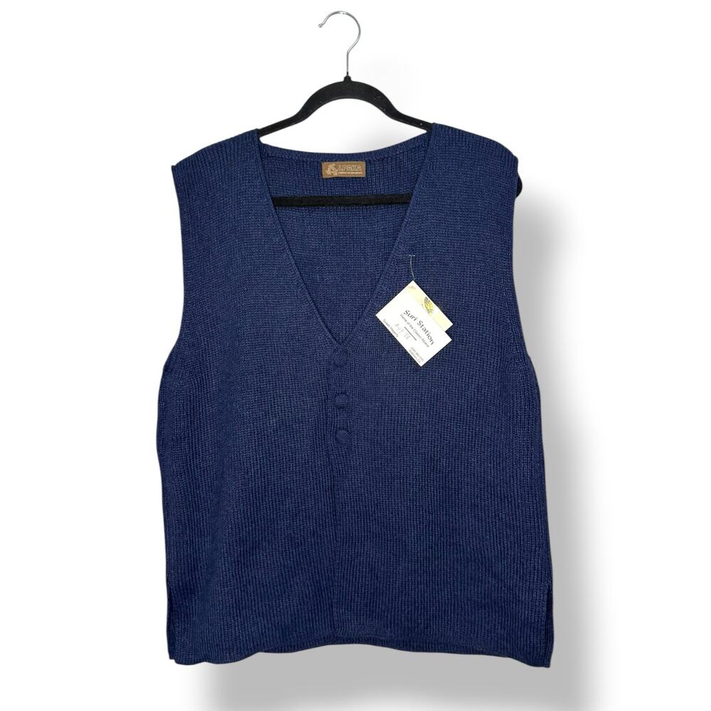 Suri Station Women’s L/XL Alpaca Sweater Vest Navy Blue V-Neck‎ Knitwear NEW